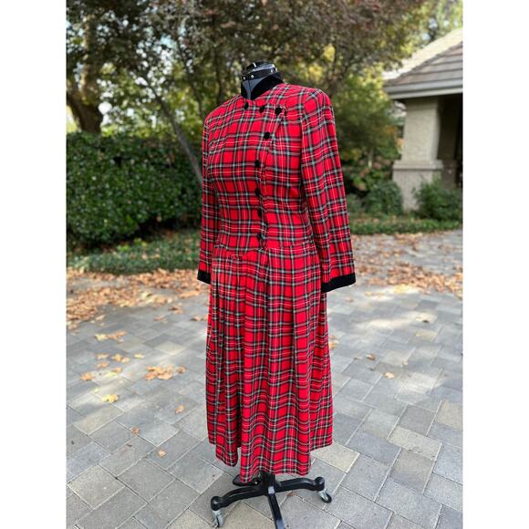 Vintage 90s Red Plaid Tartan Dress Christmas Holiday Party Grunge Preppy Punk - Picture 6 of 10